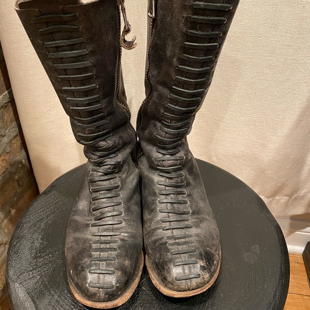 FLUEVOG Thatcher Black Leather Zip Up Boots 9